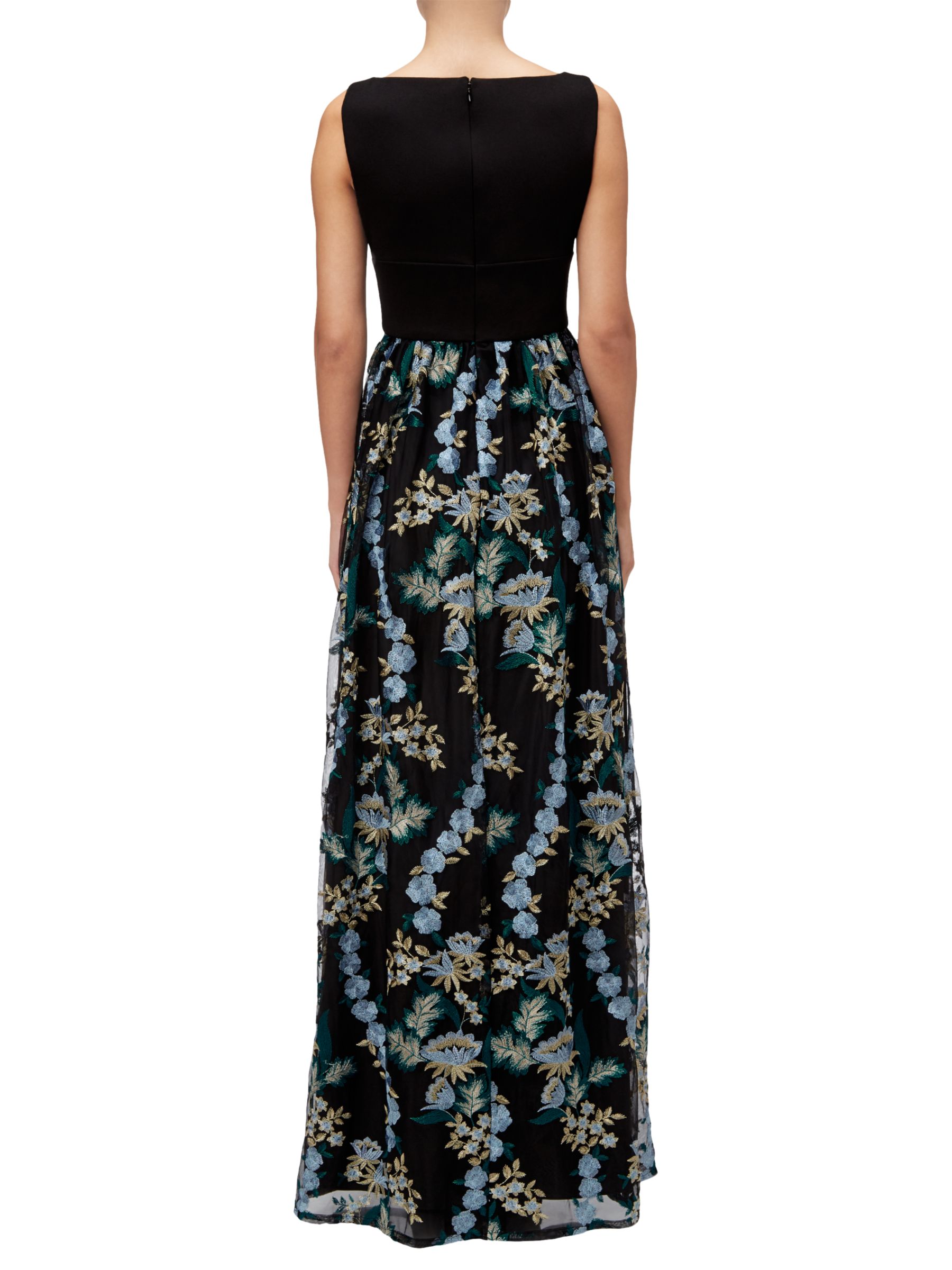 Adrianna Papell Embroidered Tulle Maxi Dress, Black/Multi