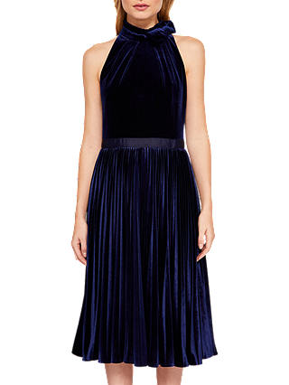 Ted Baker Cornela Pleated Velvet Midi Dress, Dark Blue