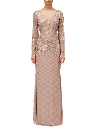 Adrianna Papell Beaded Long Dress, Rose Gold