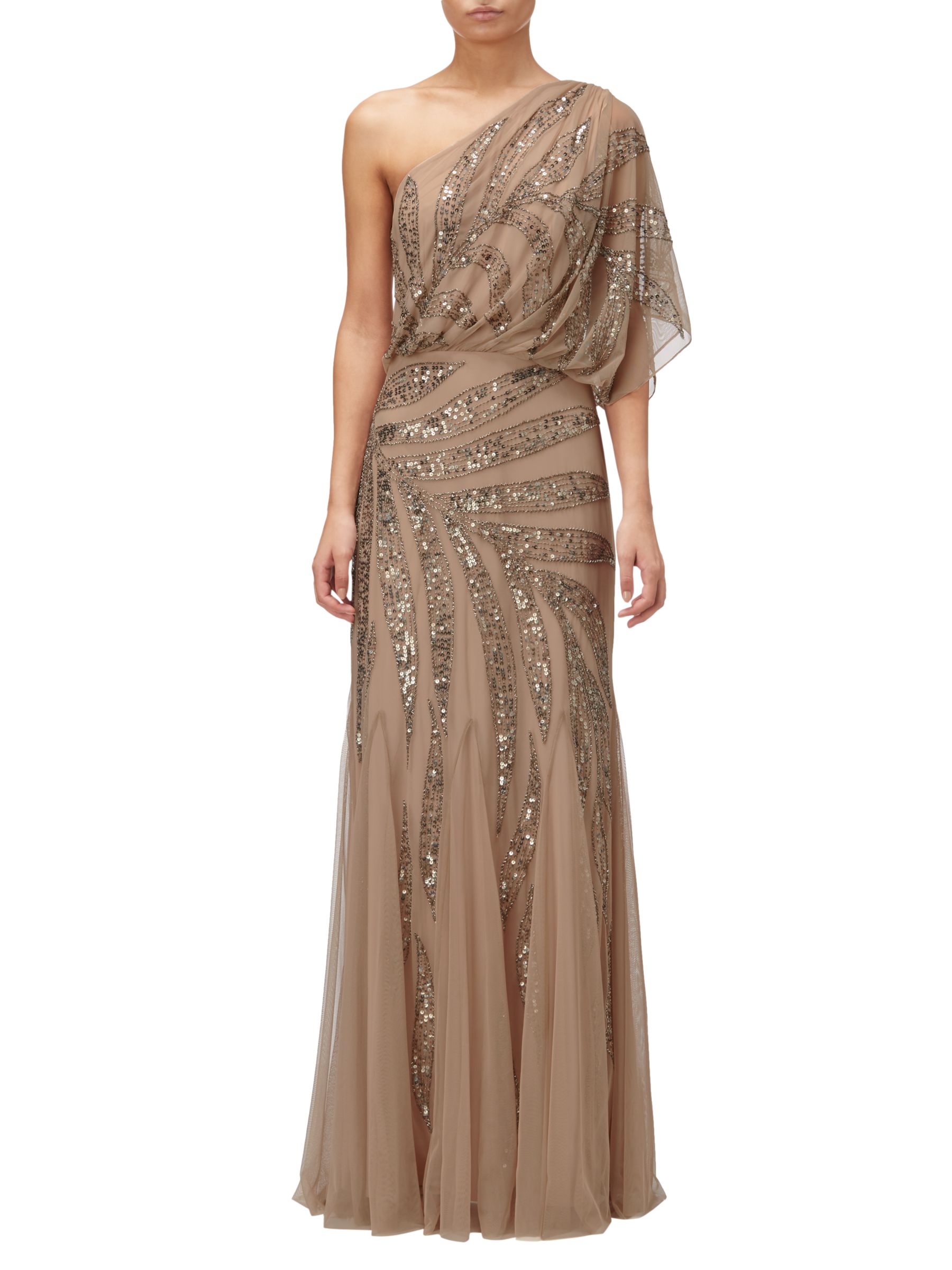 adrianna papell one shoulder beaded dress