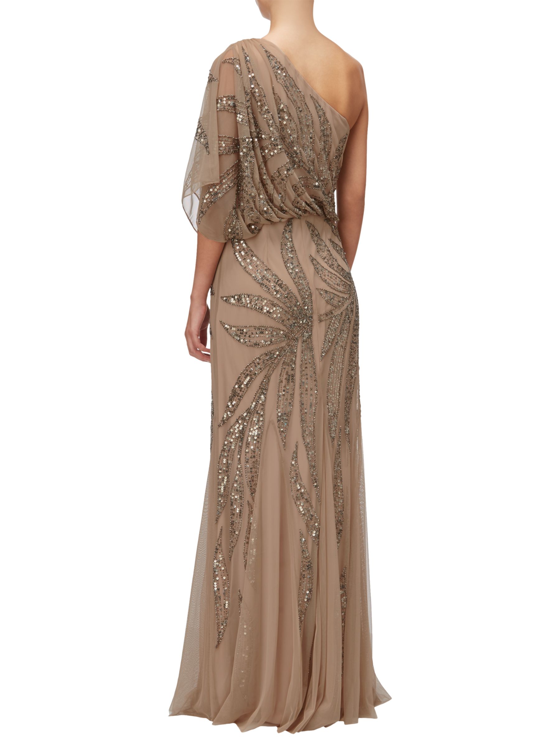 Adrianna Papell One Shoulder Long Beaded Dress, Taupe/Pink at John ...