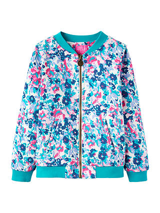 Little Joule Girls' Jessie Floral Bomber Jacket, Blue