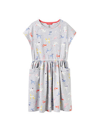 Little Joule Girls' Dog Print Jersey Dress, Grey
