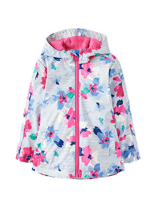 Little Joule Girls' Rain Dance Floral Stripe Coat, Blue/Multi