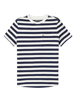 Tommy Hilfiger Boys' Stripe Pique T-Shirt, White/Navy