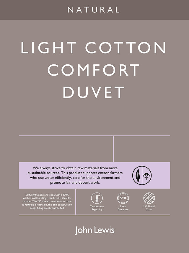John Lewis Natural Light Cotton Comfort Duvet, 2.5 Tog, Single