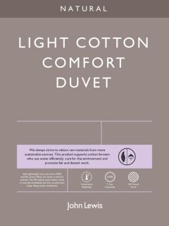 John Lewis Natural Light Cotton Comfort Duvet, 2.5 Tog, Single