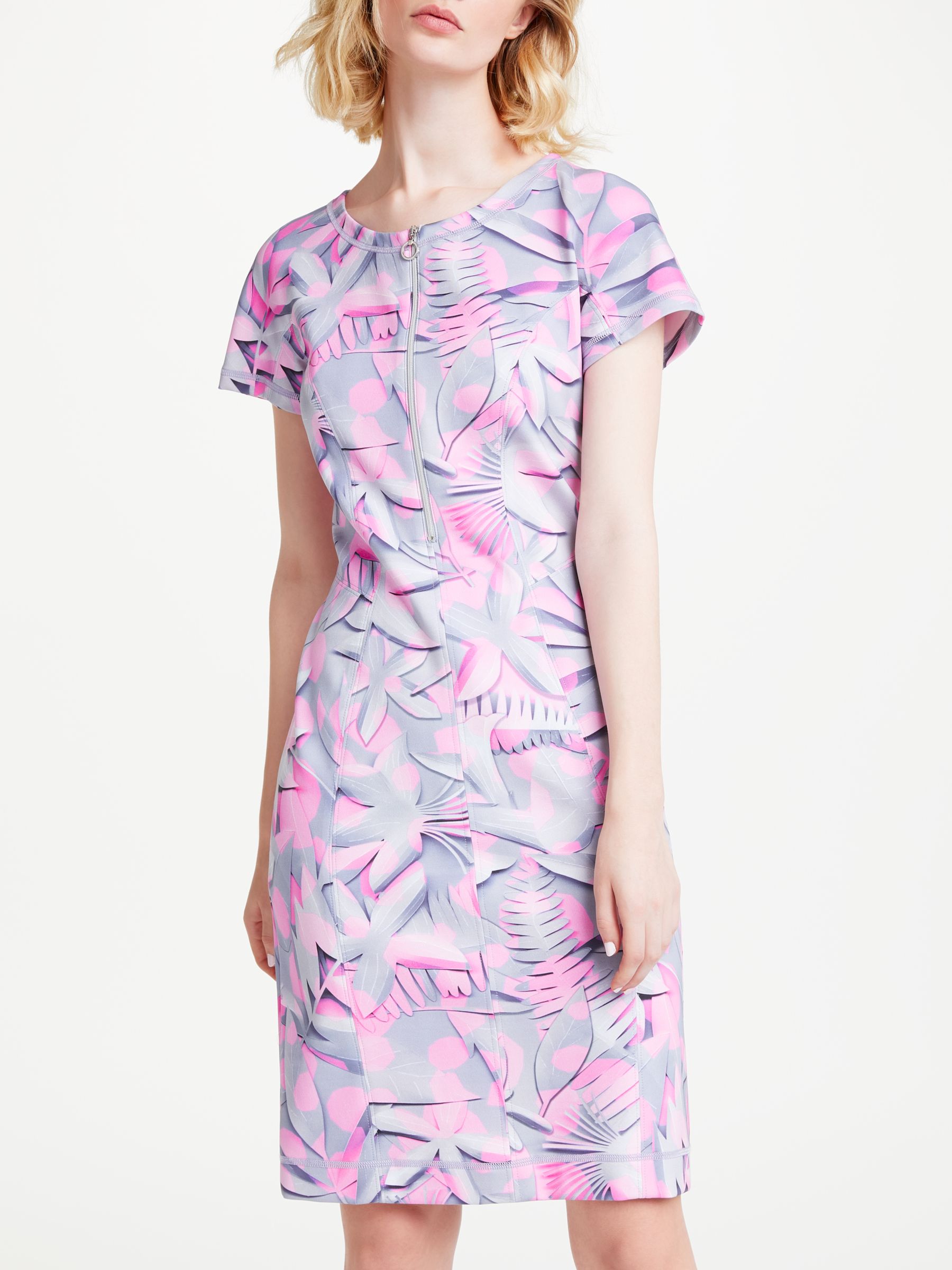 Marc Cain Printed Bodycon Neoprene Dress, Pink/Grey