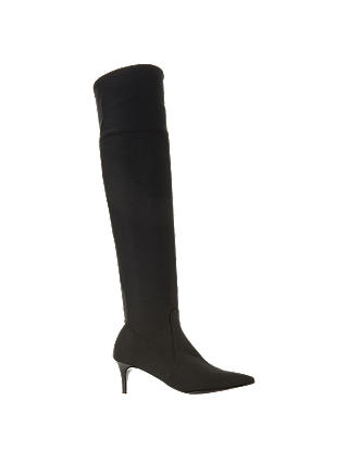 Dune Scarlette Over the Knee Boots, Black Fabric