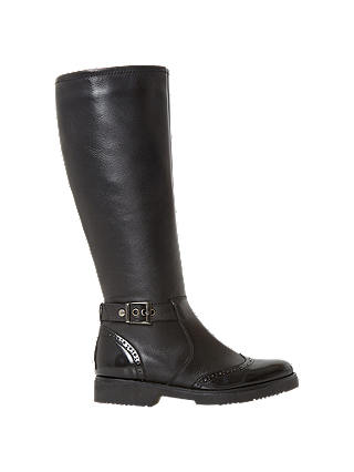 Dune Venture Knee High Boots, Black Leather