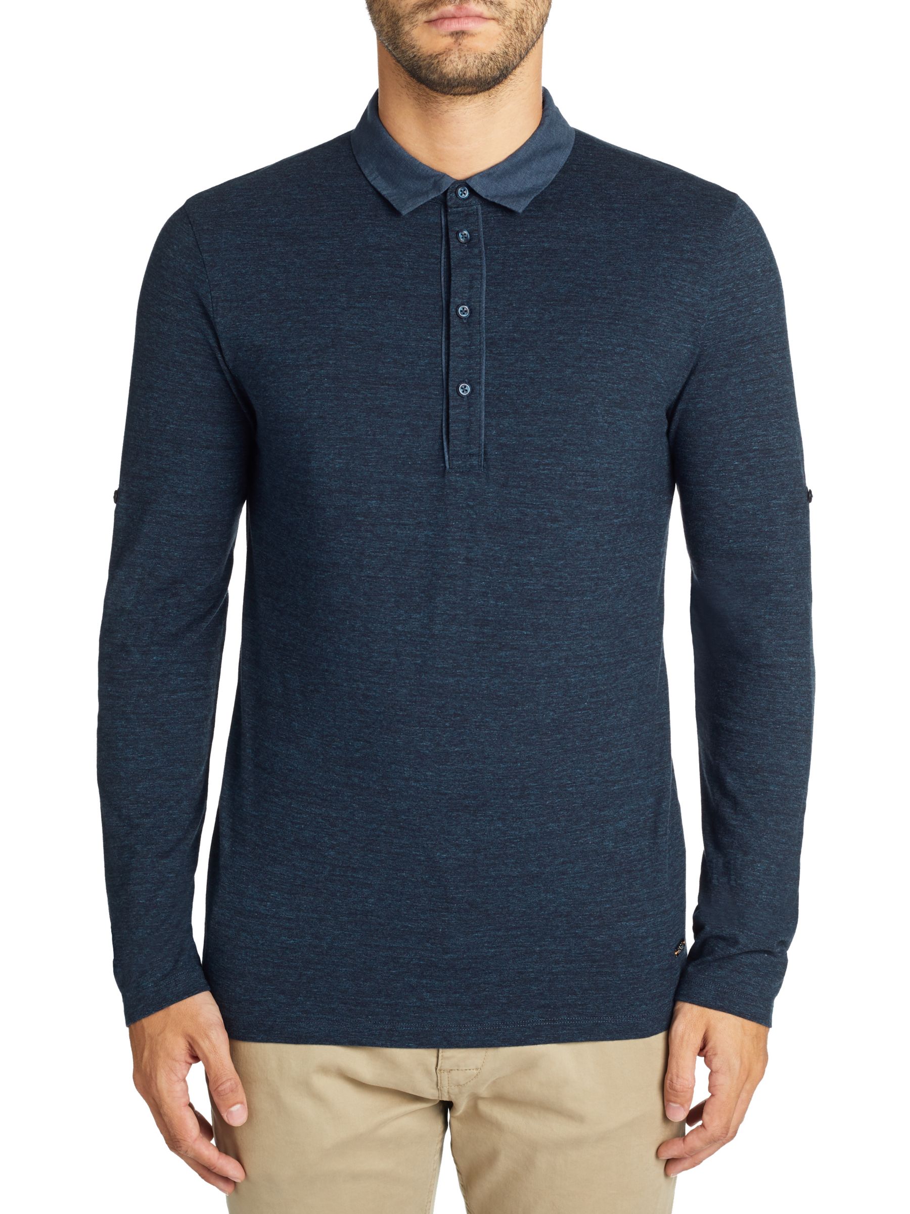 BOSS Principle Long Sleeve Polo Shirt, Blue