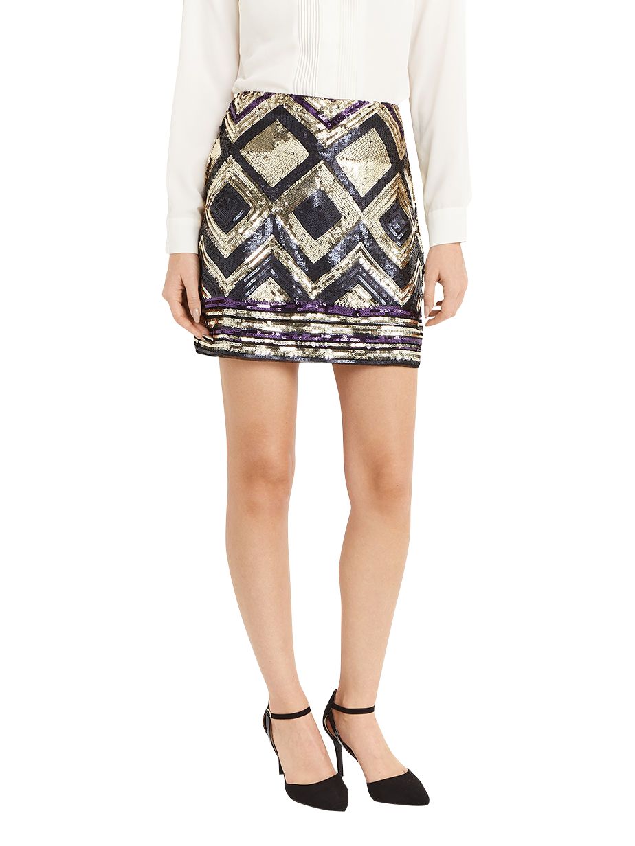 Oasis Deco Aztec Sequin Skirt, Multi