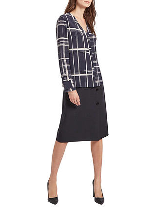 Jaeger Graphic Check Silk Blouse, Blue/Ivory