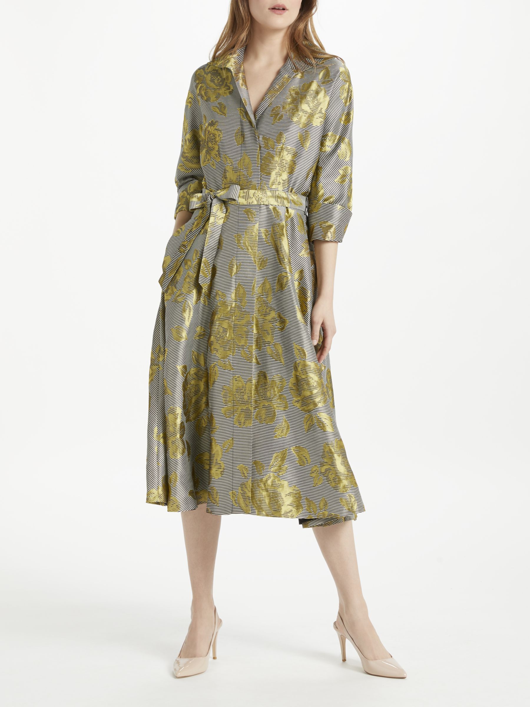 Bruce by Bruce Oldfield Floral Jacquard Shirt Dress, Yellow/Black at ...