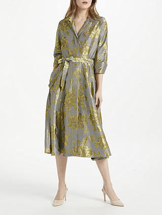 Bruce by Bruce Oldfield Floral Jacquard Shirt Dress, Yellow/Black