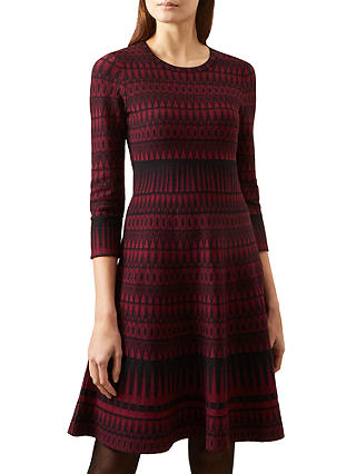 Hobbs Joellle Knitted Dress, Burgundy Black