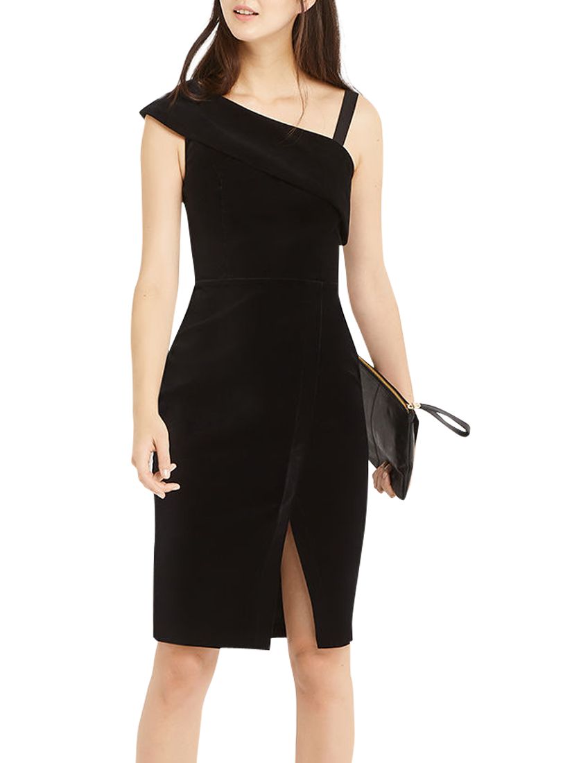 one shoulder black velvet dress