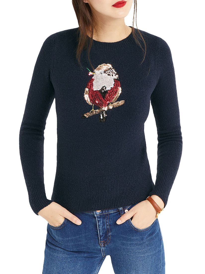 Oasis Robin and Holly Christmas Jumper, Navy