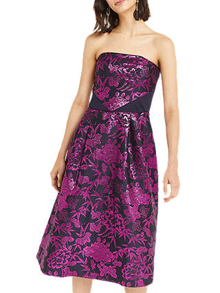 Oasis Kimono Jacquard Bandeau Dress, Pink/Black