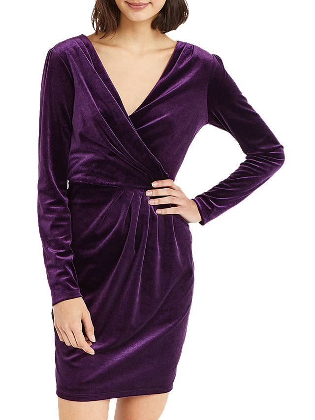 Oasis Romana Velvet Wrap Dress, Mid Purple