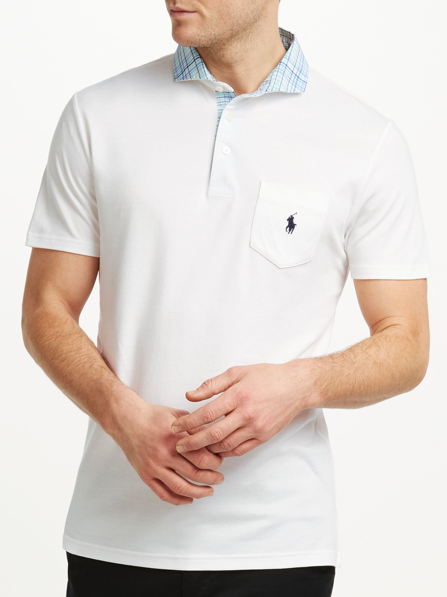 Polo Golf By Ralph Lauren Check Collar Polo Shirt, White