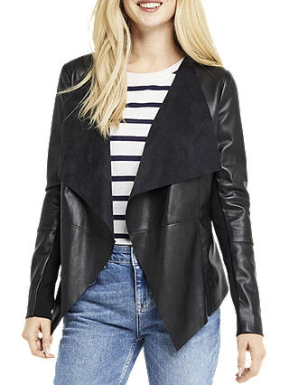 Oasis Faux Leather Waterfall Jacket, Black