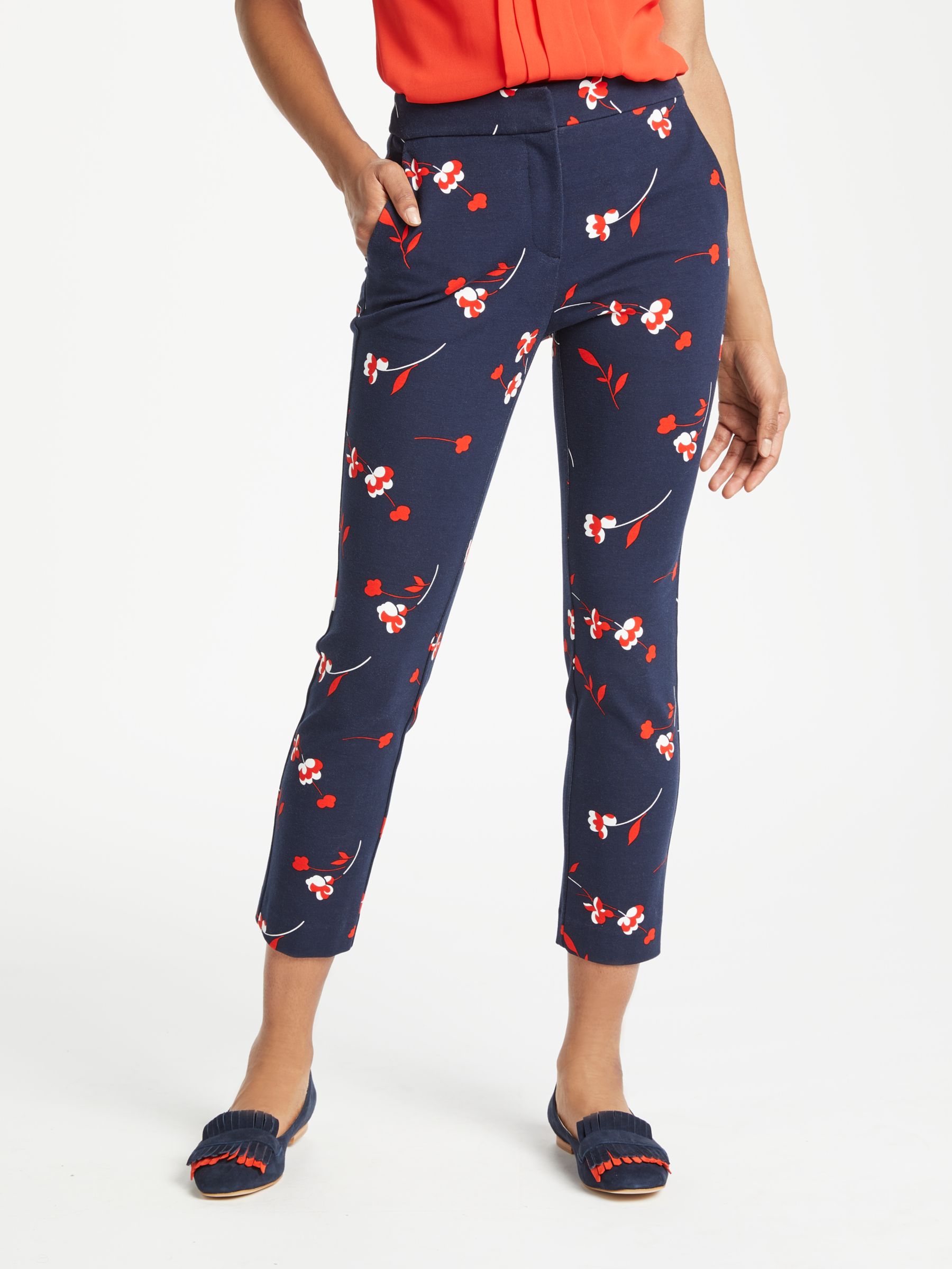 Boden Hampshire 7/8 Floral Trousers, Navy at John Lewis & Partners