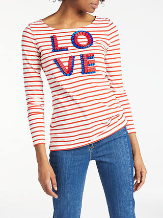 Boden Make A Statement Love Embroidered Breton Top, Frilled Love