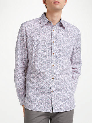 John Lewis & Partners Leaf Print Shirt, Pink/Blue