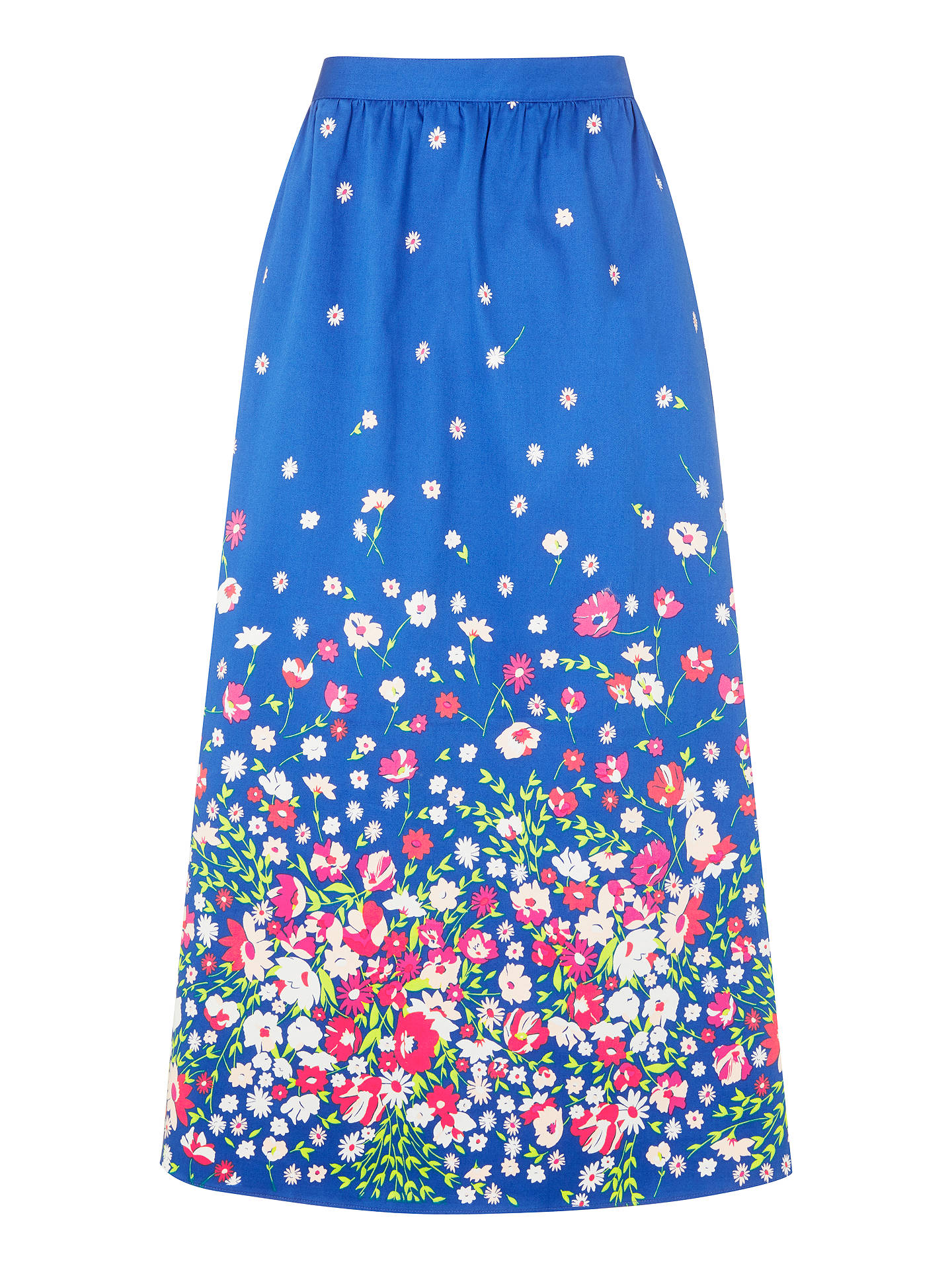 Boden Emelia Midi Skirt, Blue Floral Placement at John Lewis & Partners