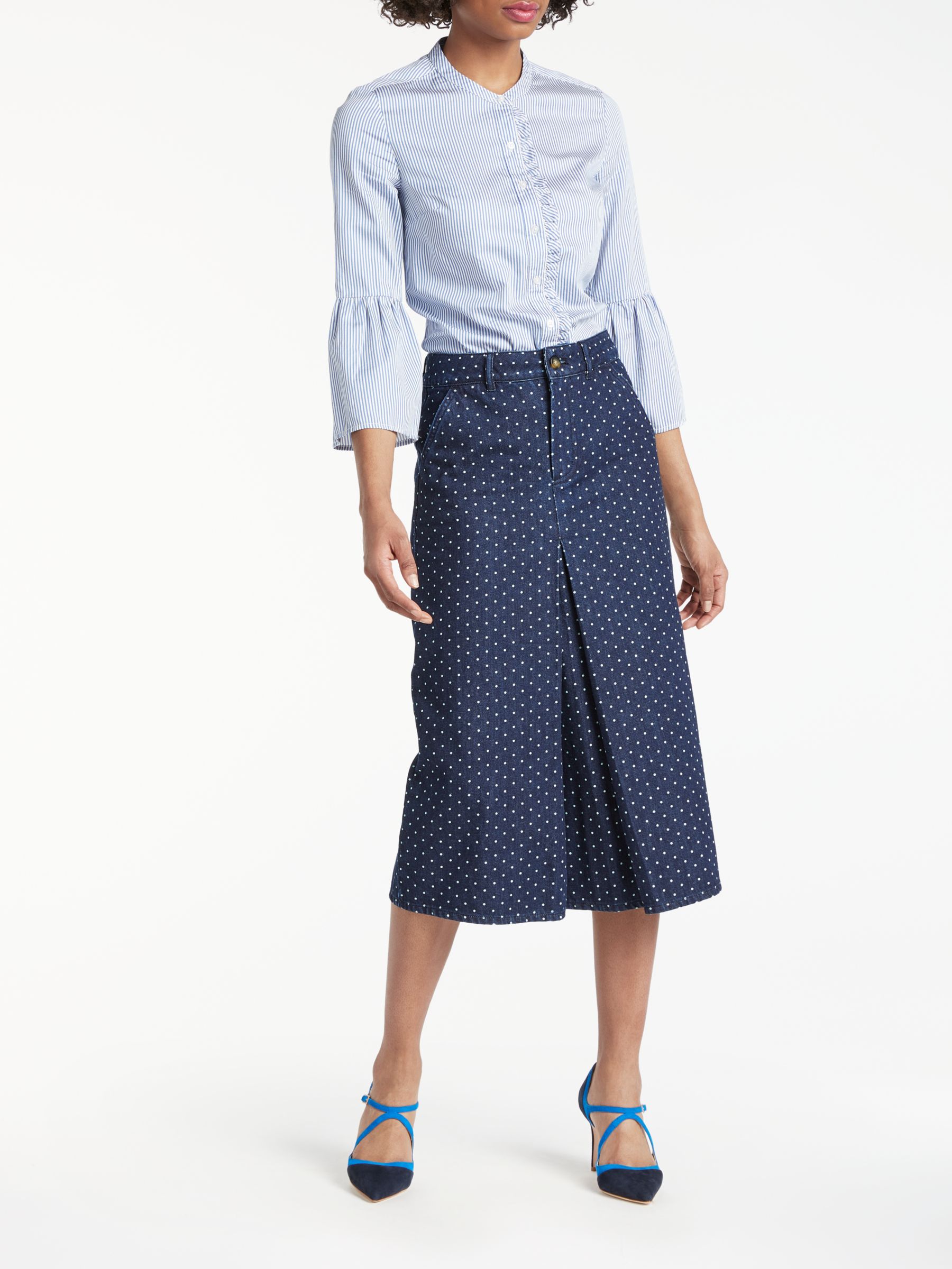 Boden Mira Denim Skirt, Indigo Denim/Spot