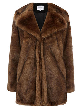 Warehouse Faux Fur Coat, Brown at John Lewis & Partners