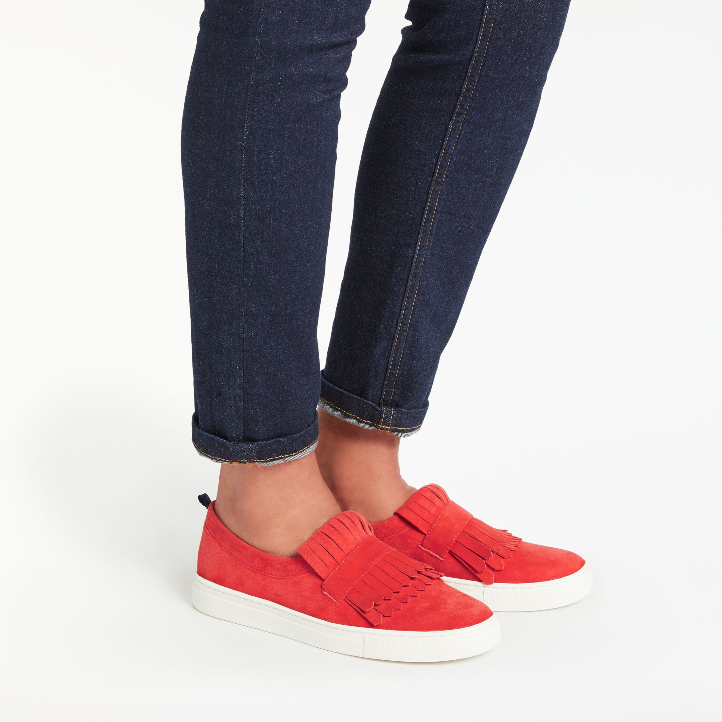 Boden Rayna Fringed Slip On Trainers, Red Pop Suede