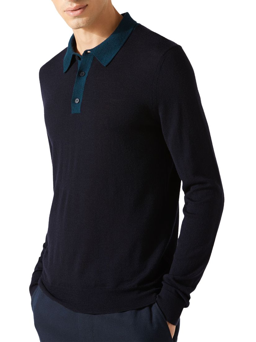 Jigsaw Contrast Wool Long Sleeve Polo Shirt