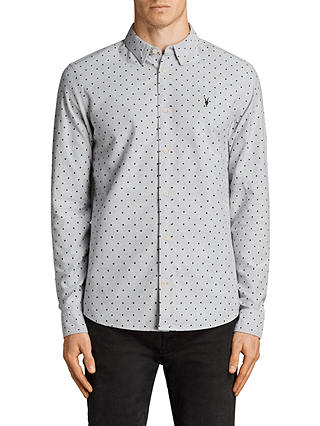AllSaints Fairfield Spot Print Long Sleeve Shirt, Grey/Black