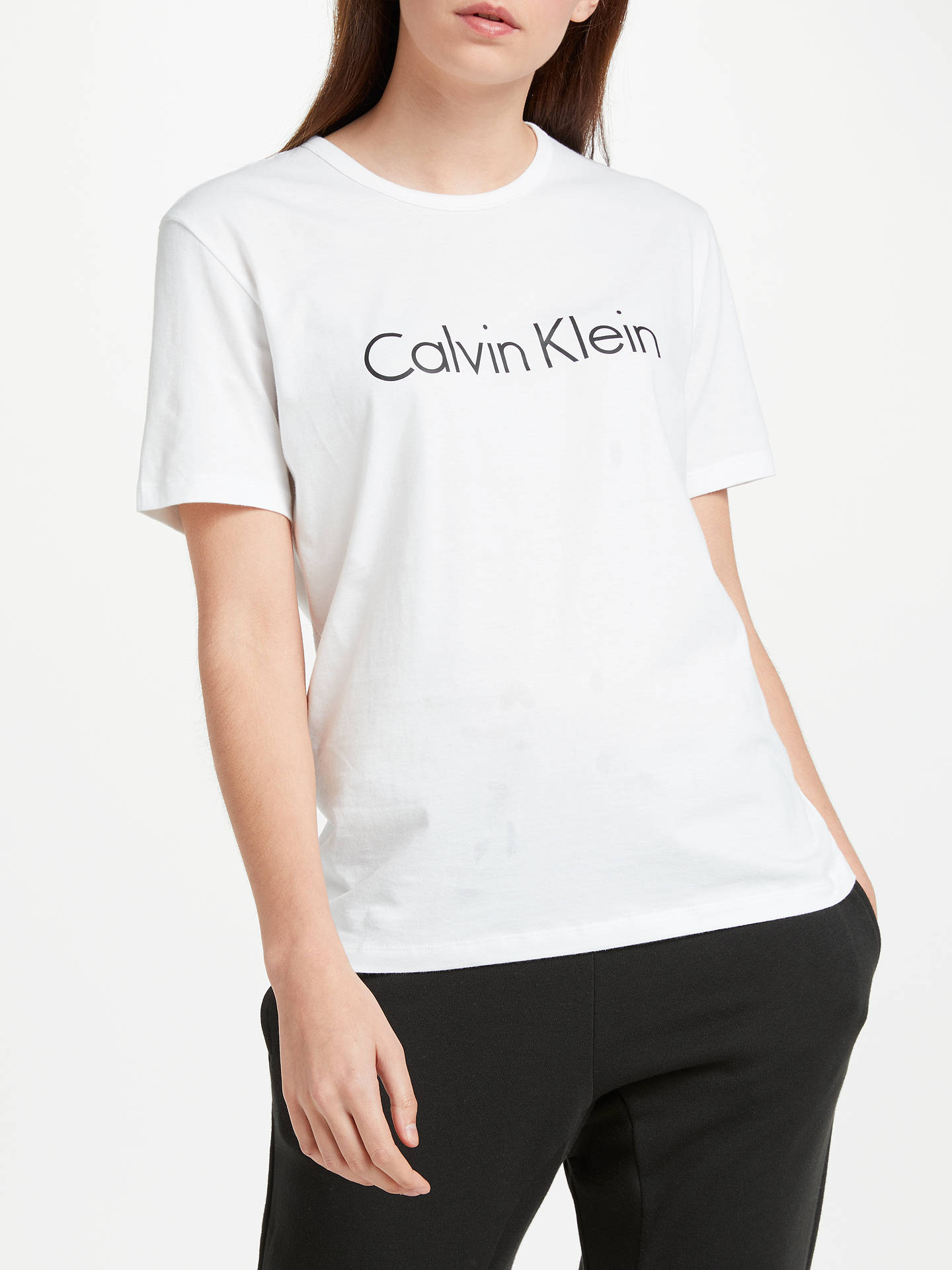 Calvin Klein Logo Cotton Pyjama T-Shirt, White at John Lewis & Partners