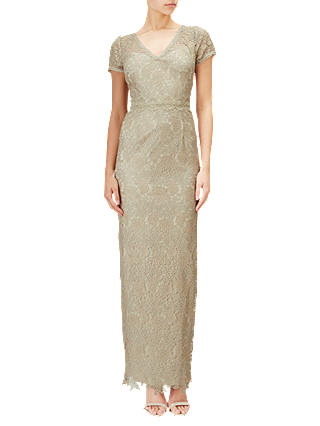 Adrianna Papell Long Metallic Lace Dress, Gold