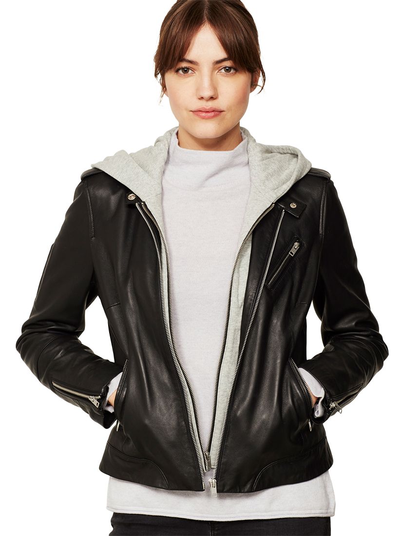 Mint Velvet Hooded Leather Jacket