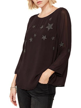 Mint Velvet Star Embroidered Top, Charcoal