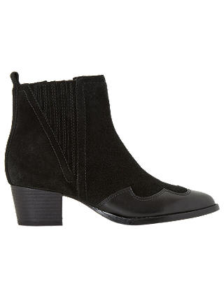 Dune Papio Western Ankle Boots, Black Suede