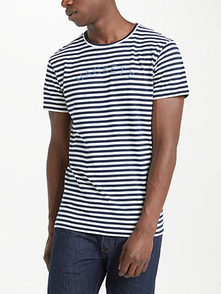 Hackett London Classic Stripe Branded T-Shirt, Navy/White
