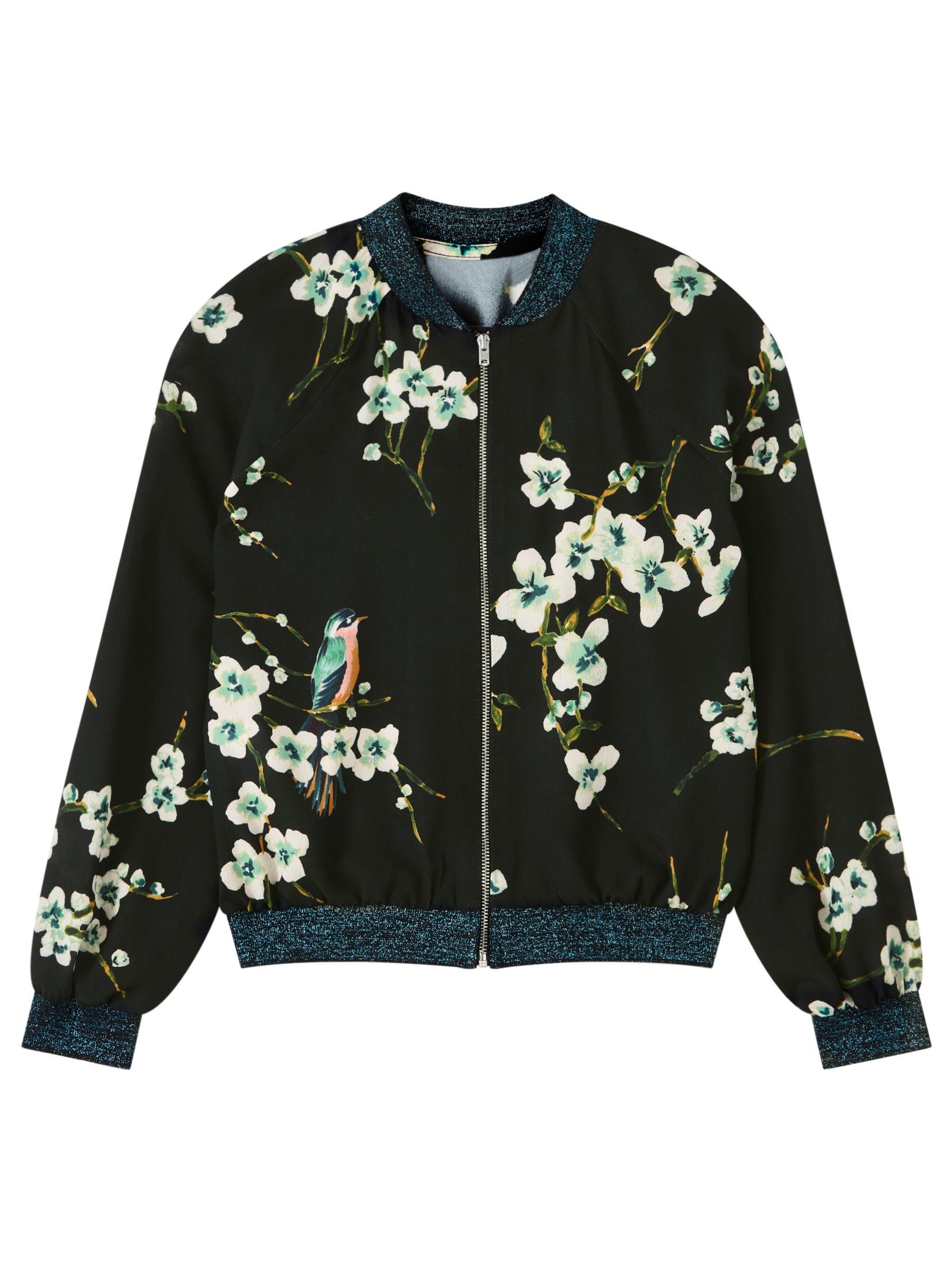 John Lewis & Partners Girls' Floral Bomber Jacket, Black