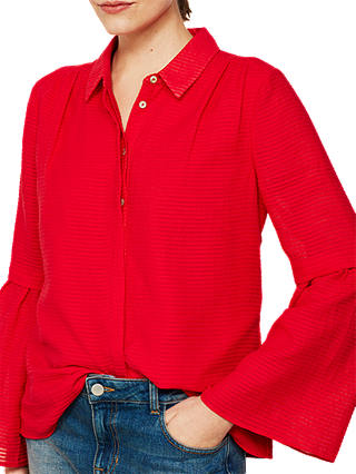 Mint Velvet Stripe Burnout Cotton Shirt, Red
