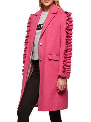 Miss Selfridge Ruffle Sleeve Coat, Pink
