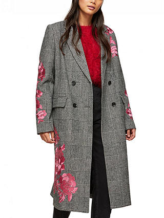 Miss Selfridge Embroidered Checked Duster Coat, Multi