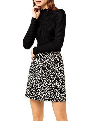 Warehouse Animal Jacquard Mini Skirt, Black