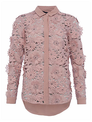 French Connection Manzoni Lace Long Sleeve Shirt, Cinder Rose