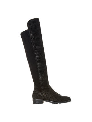 Dune Tarrin Over the Knee Boots, Black Textured Leather