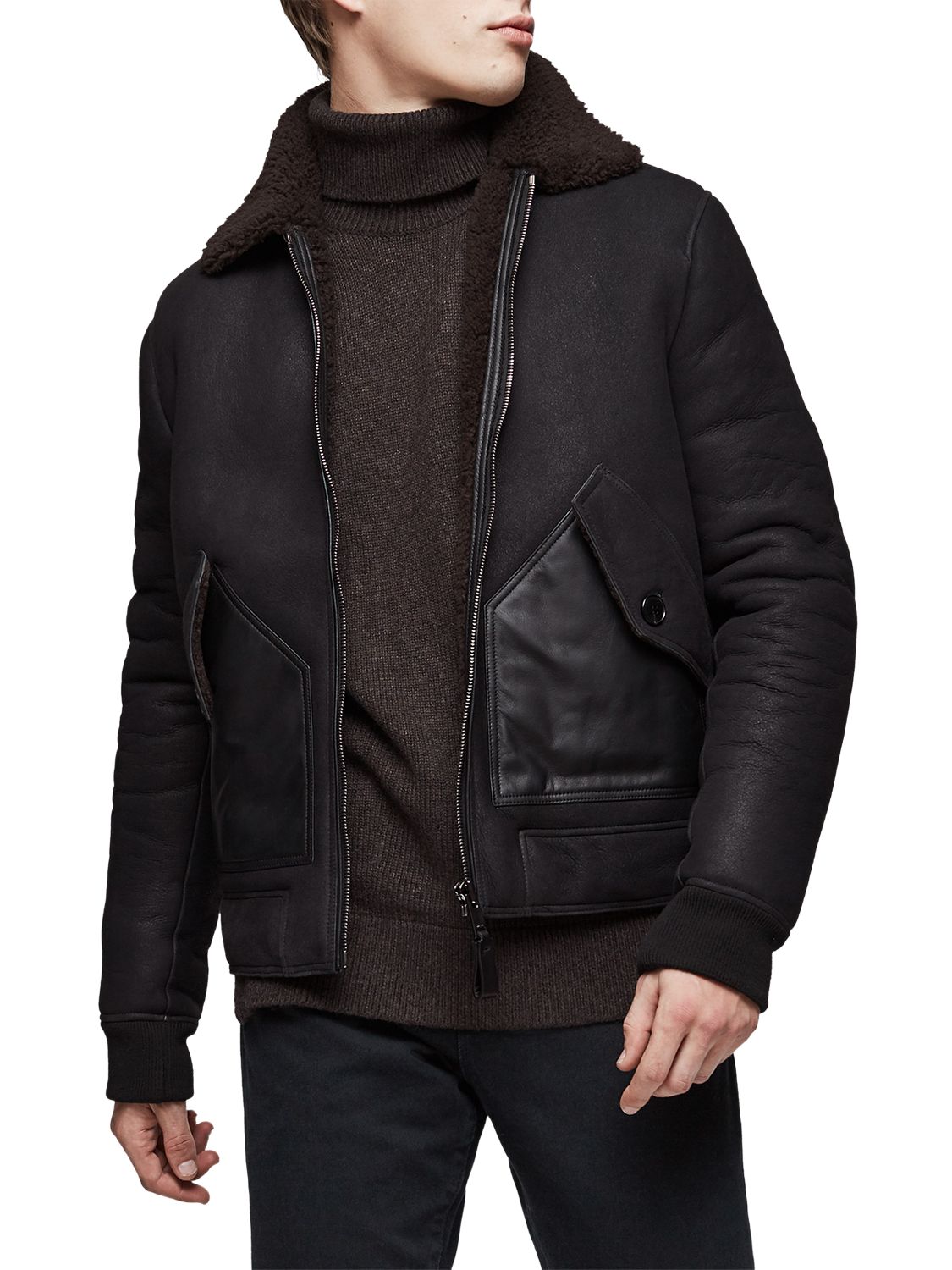 Reiss Toni Shearling Bomber Jacket, Brown