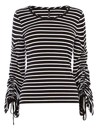 Karen Millen Drawstring Sleeve Jersey Top, Black/White